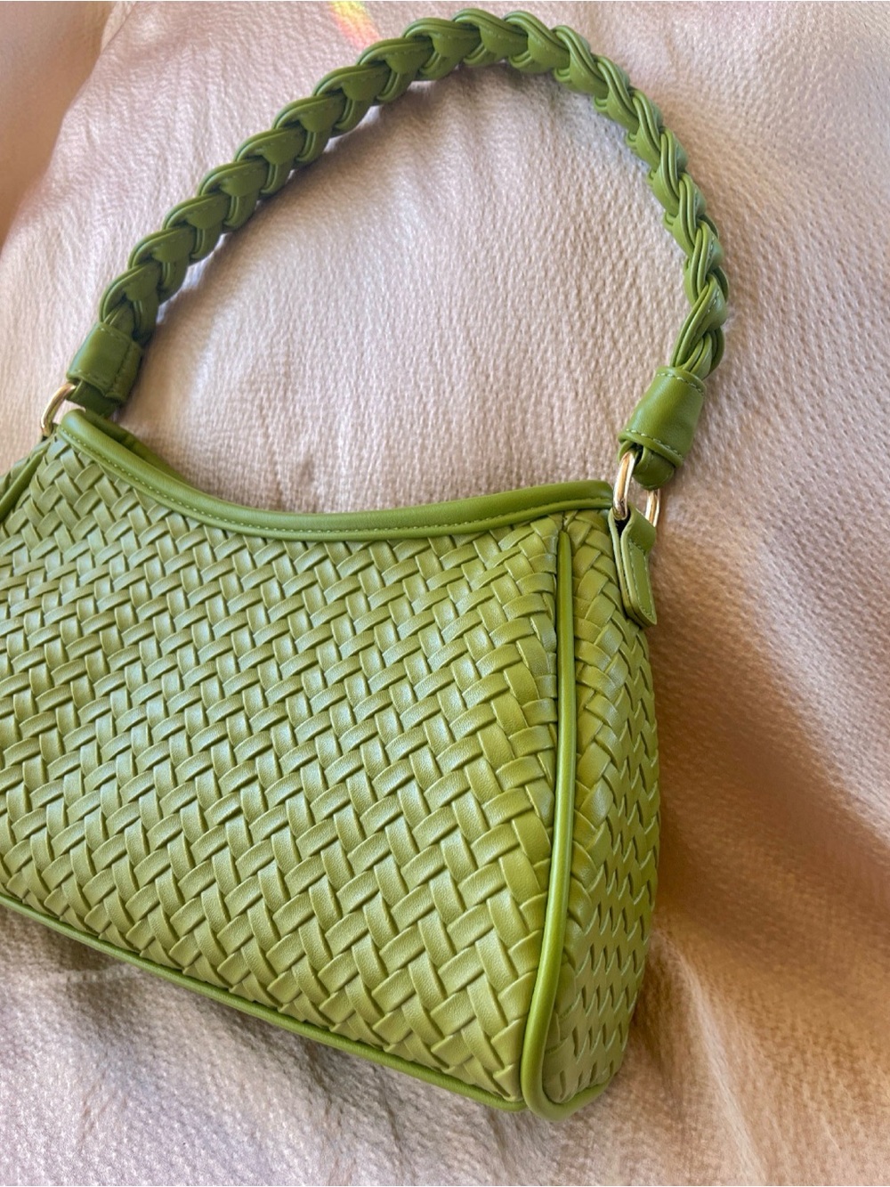 Moda Luxe Braided Lime Green Woven Shoulder Bag